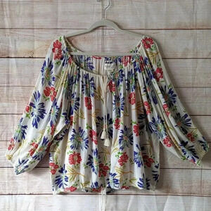 Denim & Supply Ralph Lauren Size Large Floral Blouse Oversized Gathered Neck